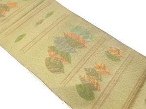 横段に葉模様織り出し袋帯